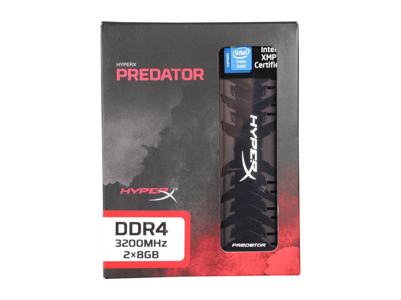 HyperX Predator 16GB (2 x 8GB) DDR4 3200 RAM (Desktop Memory) CL16 XMP Black DIMM (288-Pin) HX432C16PB3K2/16