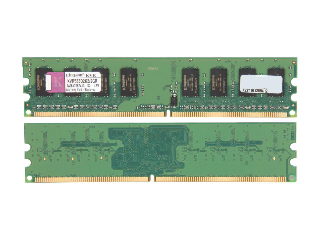 Kingston ValueRAM 2GB (2 x 1GB) 240-Pin DDR2 SDRAM DDR2 533 (PC2 4200) Dual Channel Kit Desktop Memory Model KVR533D2K2/2GR