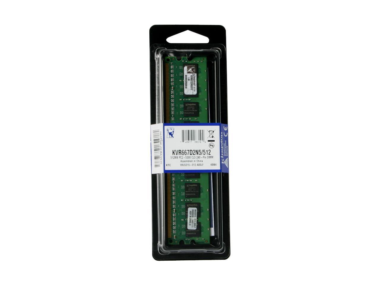 Kingston ValueRAM 512MB 240-Pin DDR2 SDRAM DDR2 667 (PC2 5300) Desktop Memory Model KVR667D2N5/512