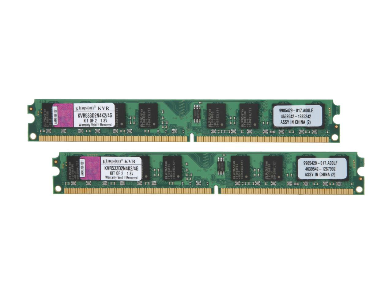 Kingston 4GB (2 x 2GB) 240-Pin DDR2 SDRAM DDR2 533 (PC2 4200) Dual Channel Kit Desktop Memory Model KVR533D2N4K2/4G