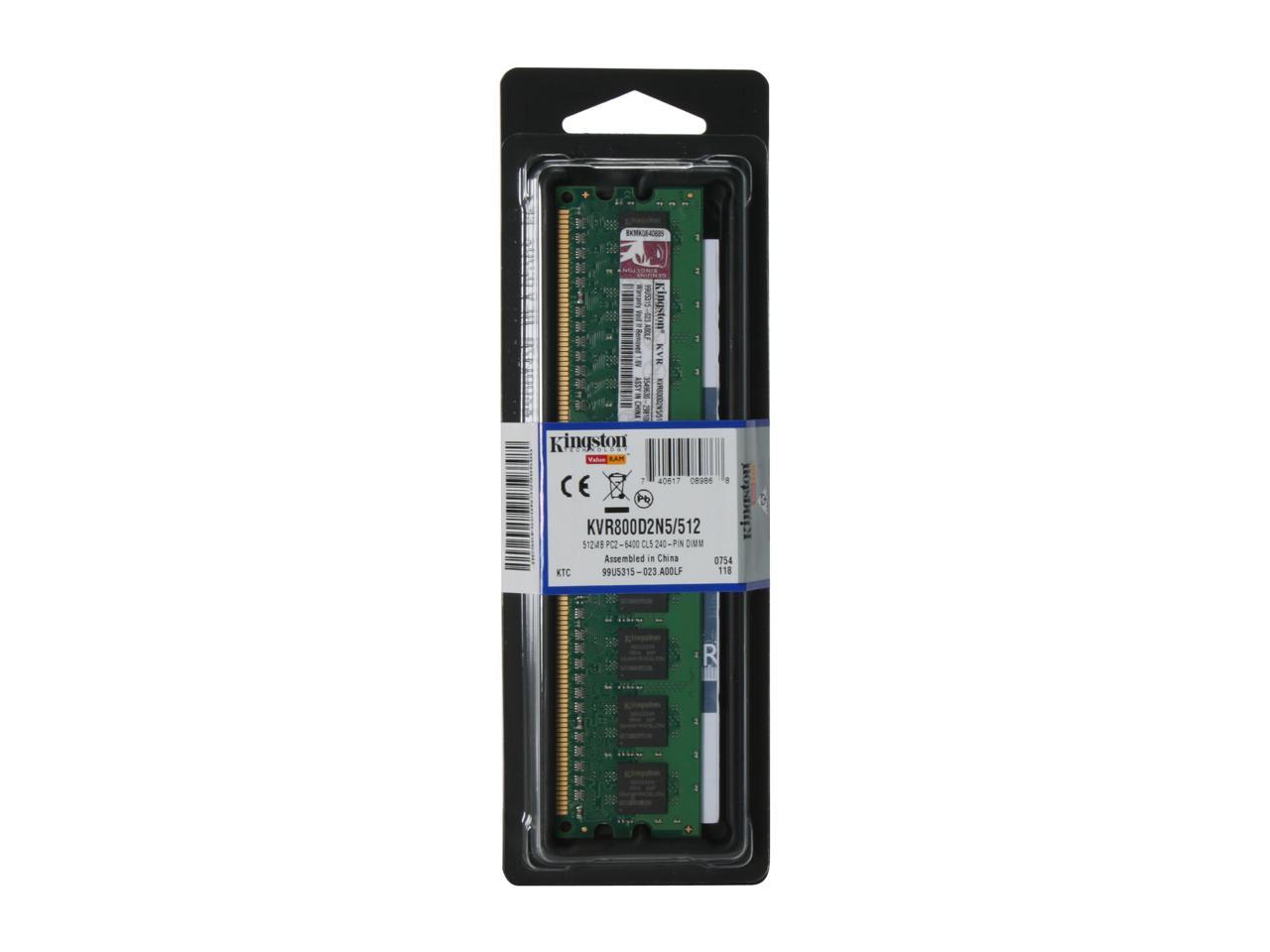 Kingston 512MB 240-Pin DDR2 SDRAM DDR2 800 (PC2 6400) Desktop Memory Model KVR800D2N5/512