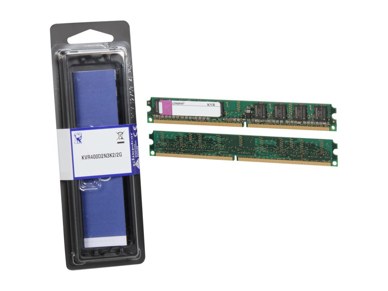 Kingston 2GB (2 x 1GB) 240-Pin DDR2 SDRAM DDR2 400 (PC2 3200) Dual Channel Kit Desktop Memory Model KVR400D2N3K2/2G