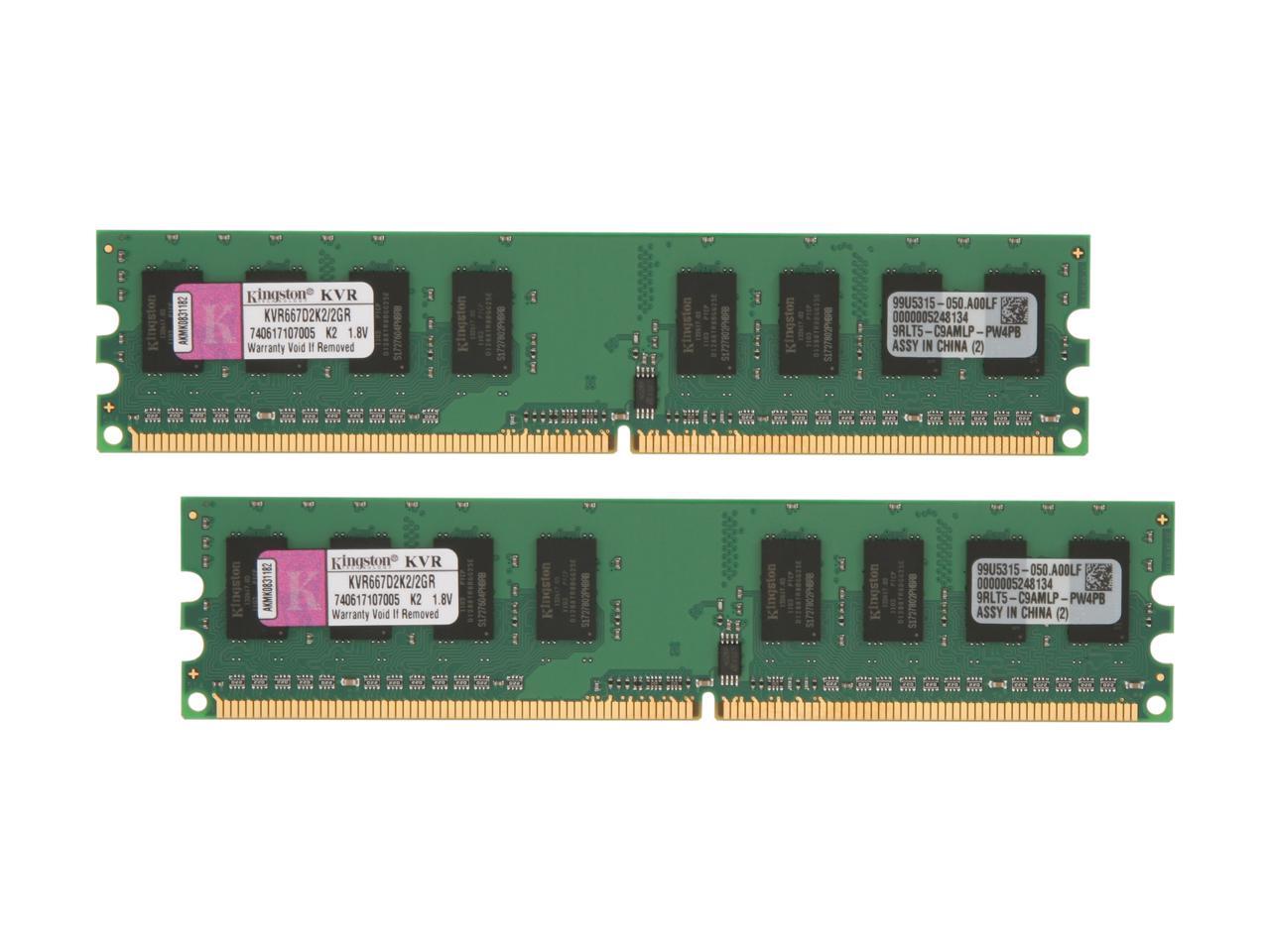 Kingston ValueRAM 2GB (2 x 1GB) 240-Pin DDR2 SDRAM DDR2 667 (PC2 5300) Dual Channel Kit Desktop Memory Model KVR667D2K2/2GR