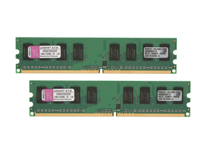 Kingston ValueRAM 2GB (2 x 1GB) 240-Pin DDR2 SDRAM DDR2 667 (PC2 5300) Dual Channel Kit Desktop Memory Model KVR667D2K2/2GR