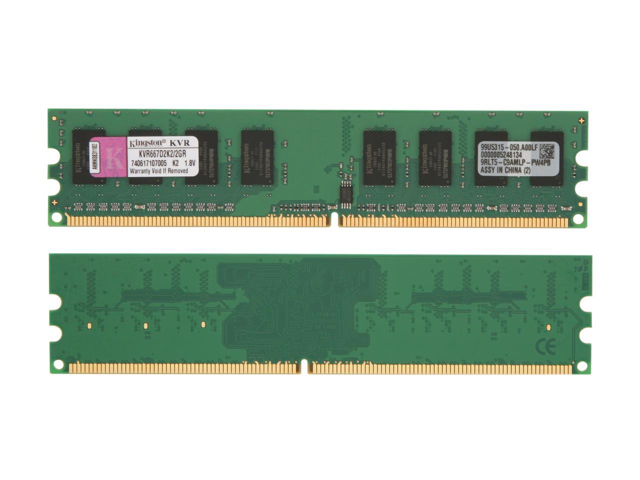 Kingston ValueRAM 2GB (2 x 1GB) 240-Pin DDR2 SDRAM DDR2 667 (PC2 5300) Dual Channel Kit Desktop Memory Model KVR667D2K2/2GR