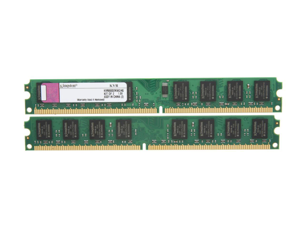 Kingston ValueRAM 4GB (2 x 2GB) 240-Pin DDR2 SDRAM DDR2 800 (PC2 6400) Major Brand Chipset Dual Channel Kit Desktop Memory Model KVR800D2N5K2/4G