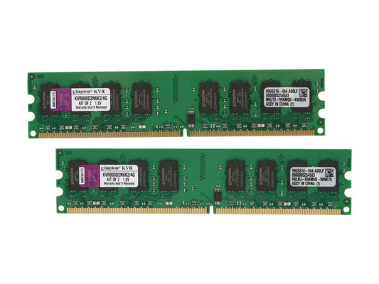 Kingston ValueRAM 4GB (2 x 2GB) 240-Pin DDR2 SDRAM DDR2 800 (PC2 6400) Dual Channel Kit Desktop Memory Model KVR800D2N6K2/4G