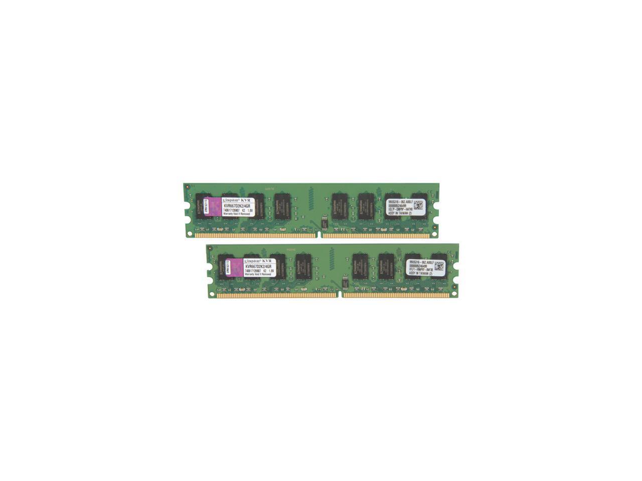 Kingston ValueRAM 4GB (2 x 2GB) 240-Pin DDR2 SDRAM DDR2 667 (PC2 5300) Dual Channel Kit Desktop Memory Model KVR667D2K2/4GR