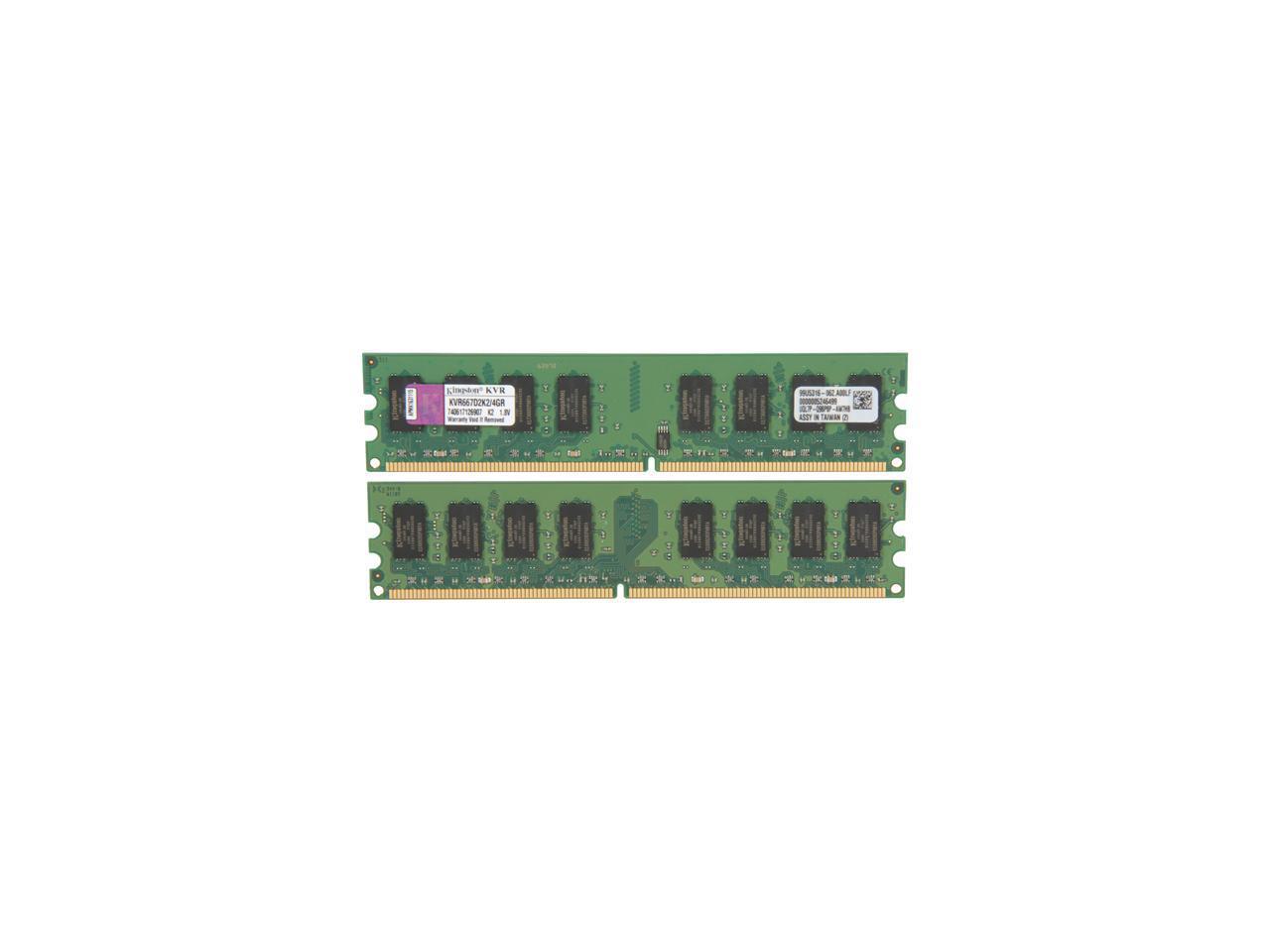 Kingston ValueRAM 4GB (2 x 2GB) 240-Pin DDR2 SDRAM DDR2 667 (PC2 5300) Dual Channel Kit Desktop Memory Model KVR667D2K2/4GR