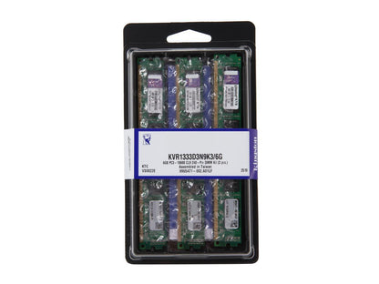 Kingston 6GB (3 x 2GB) 240-Pin DDR3 SDRAM DDR3 1333 (PC3 10600) Triple Channel Kit Desktop Memory Model KVR1333D3N9K3/6G