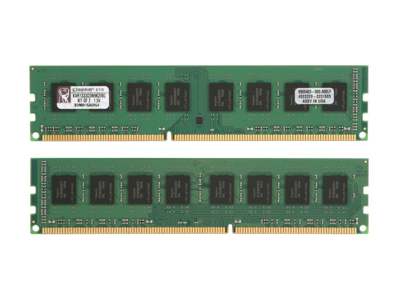 Kingston 8GB (2 x 4GB) 240-Pin DDR3 SDRAM DDR3 1333 (PC3 10600) Desktop Memory Model KVR1333D3N9K2/8G
