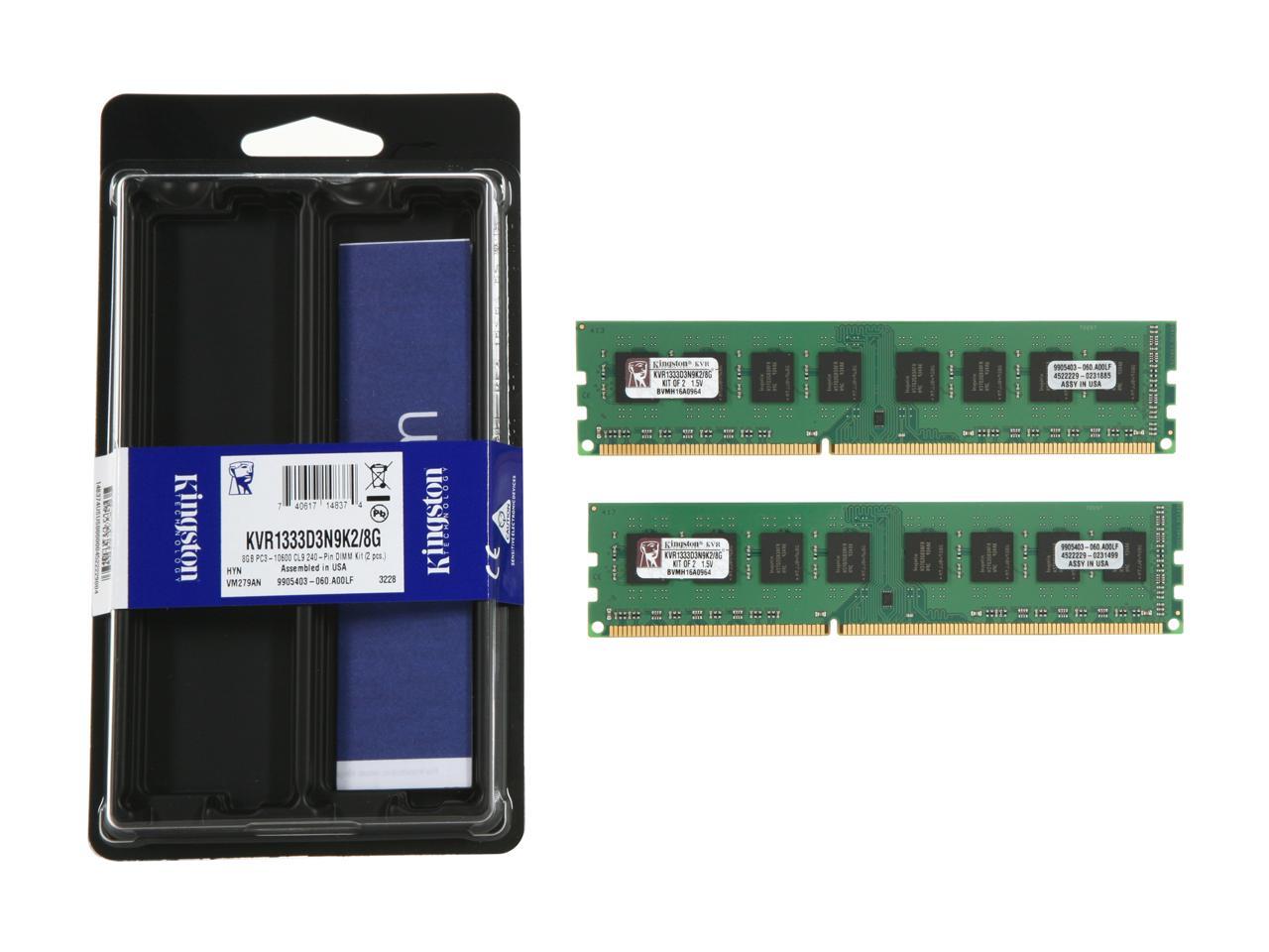 Kingston 8GB (2 x 4GB) 240-Pin DDR3 SDRAM DDR3 1333 (PC3 10600) Desktop Memory Model KVR1333D3N9K2/8G