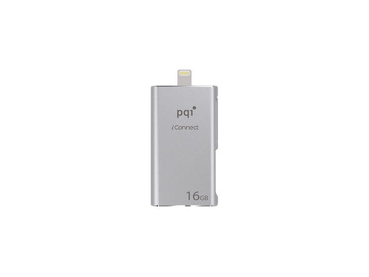 PQI iConnect [Apple MFi] 16GB Mobile Flash Drive w/ Lightning Connector for iPhones / iPads / iPod / Mac & PC USB 3.0 (Silver) Model 6I01-016GR1001