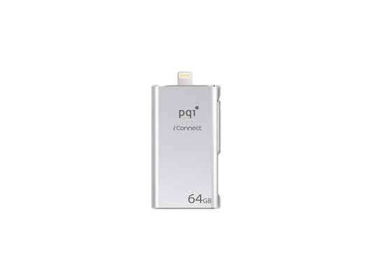 PQI iConnect [Apple MFi] 64GB Mobile Flash Drive w/ Lightning Connector for iPhones / iPads / iPod / Mac & PC USB 3.0 (Silver) Model 6I01-064GR1001
