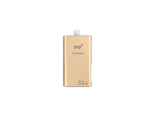 PQI iConnect [Apple MFi] 32GB Mobile Flash Drive w/ Lightning Connector for iPhones / iPads / iPod / Mac & PC USB 3.0 (Gold) Model 6I01-032GR3001