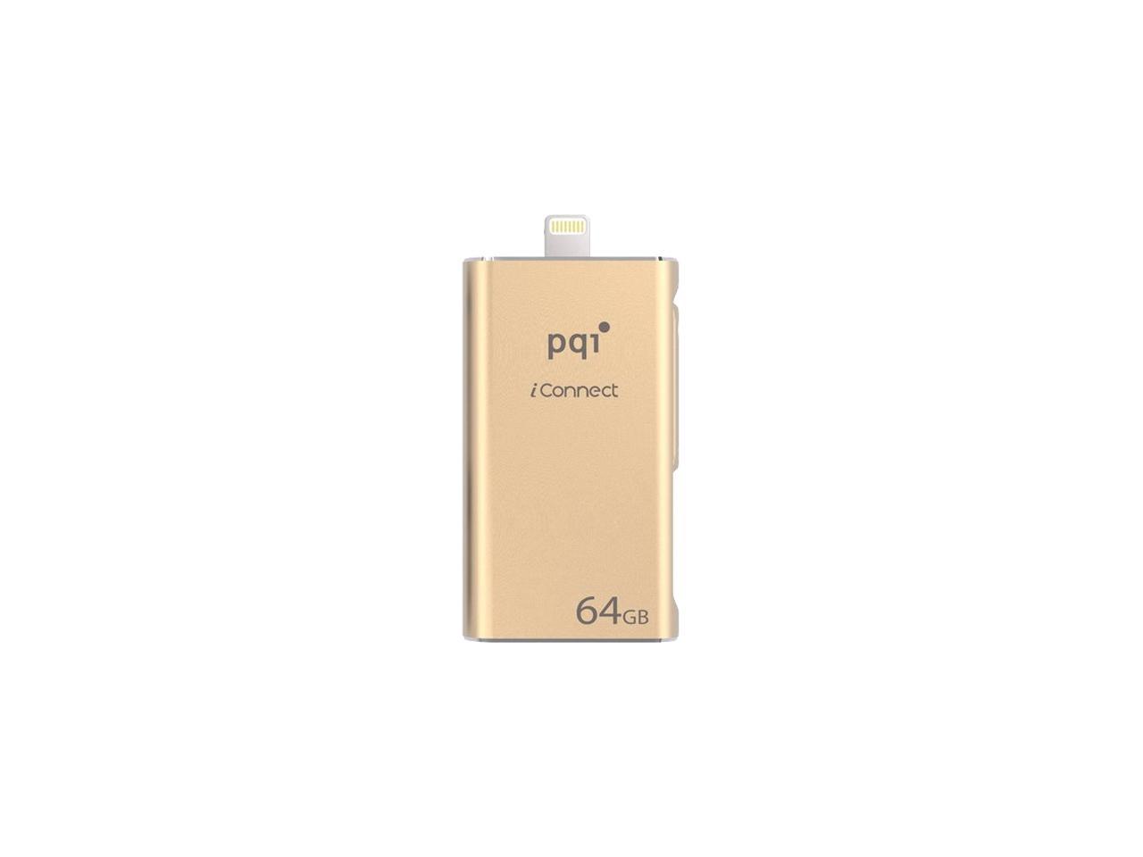 PQI iConnect [Apple MFi] 64GB Mobile Flash Drive w/ Lightning Connector for iPhones / iPads / iPod / Mac & PC USB 3.0 (Gold) Model 6I01-064GR3001