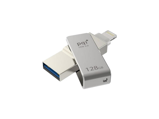 PQI iConnect Mini [Apple MFi] 128GB Mobile Flash Drive w/ Lightning Connector for iPhones / iPads / iPod / Mac & PC USB 3.0 (Iron Gray) Model 6I04-128GR1001