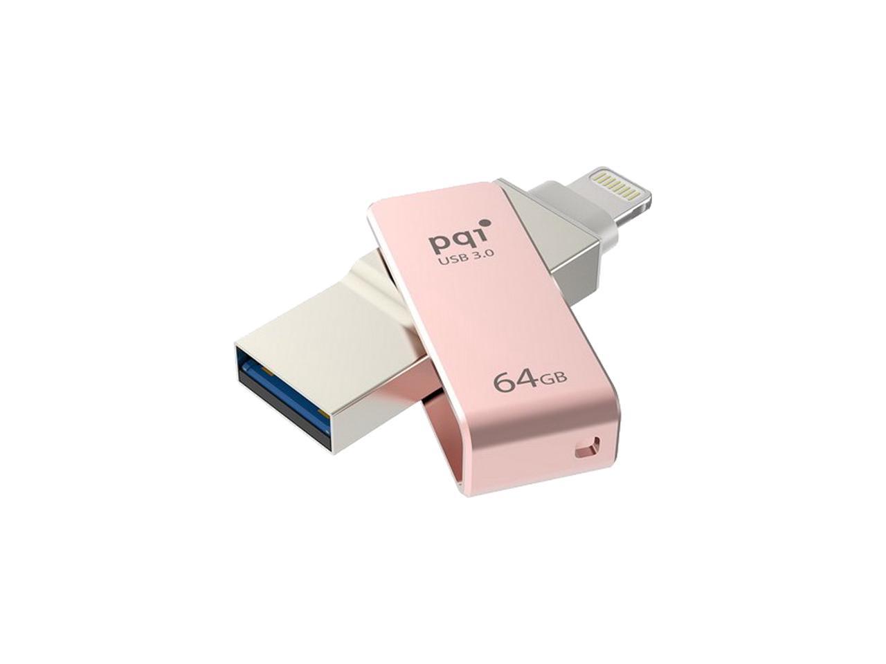 PQI iConnect Mini [Apple MFi] 64GB Mobile Flash Drive w/ Lightning Connector for iPhones / iPads / iPod / Mac & PC USB 3.0 (Rose Gold) Model 6I04-064GR3001