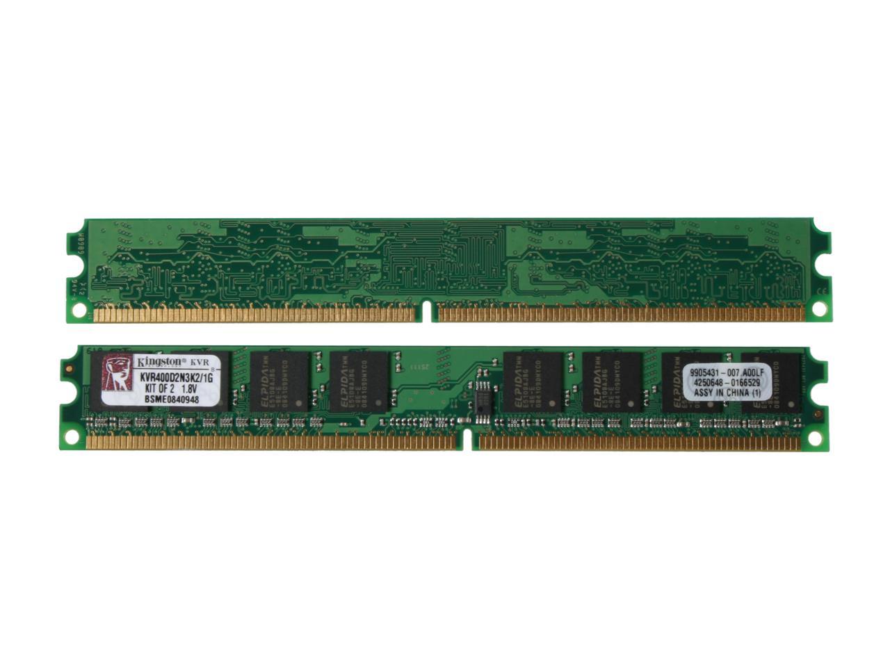 Kingston ValueRAM 1GB (2 x 512MB) 240-Pin DDR2 SDRAM DDR2 400 (PC2 3200) Dual Channel Kit System Memory Model KVR400D2N3K2/1G