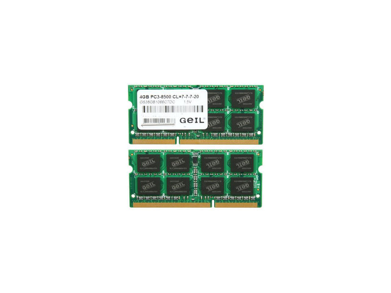 GeIL 8GB (2 x 4GB) 204-Pin DDR3 SO-DIMM DDR3 1066 (PC3 8500) Laptop Memory Model GS38GB1066C7DC