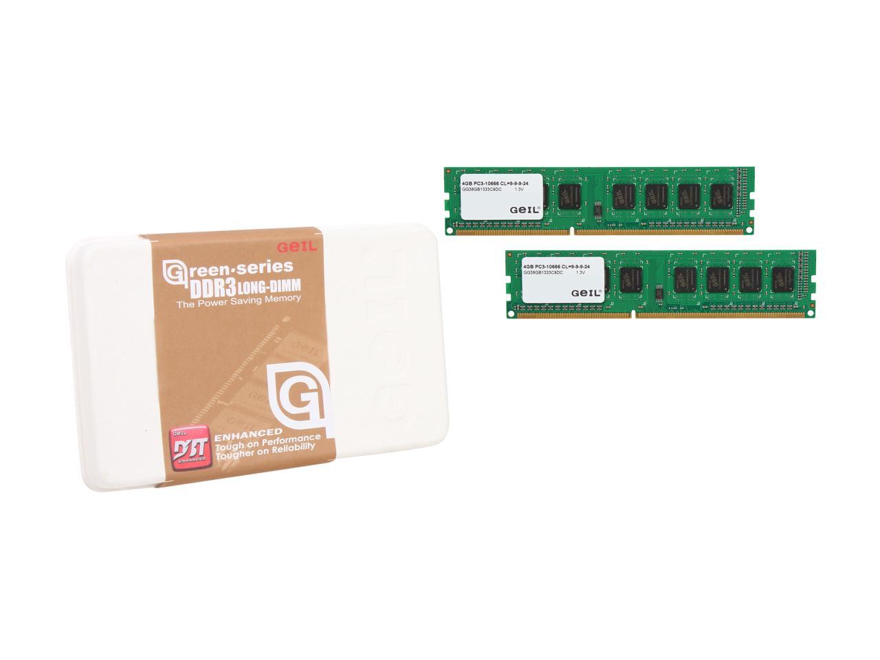 GeIL Green Series 8GB (2 x 4GB) 240-Pin DDR3 SDRAM DDR3L 1333 (PC3L 10600) Desktop Memory Model GG38GB1333C9DC