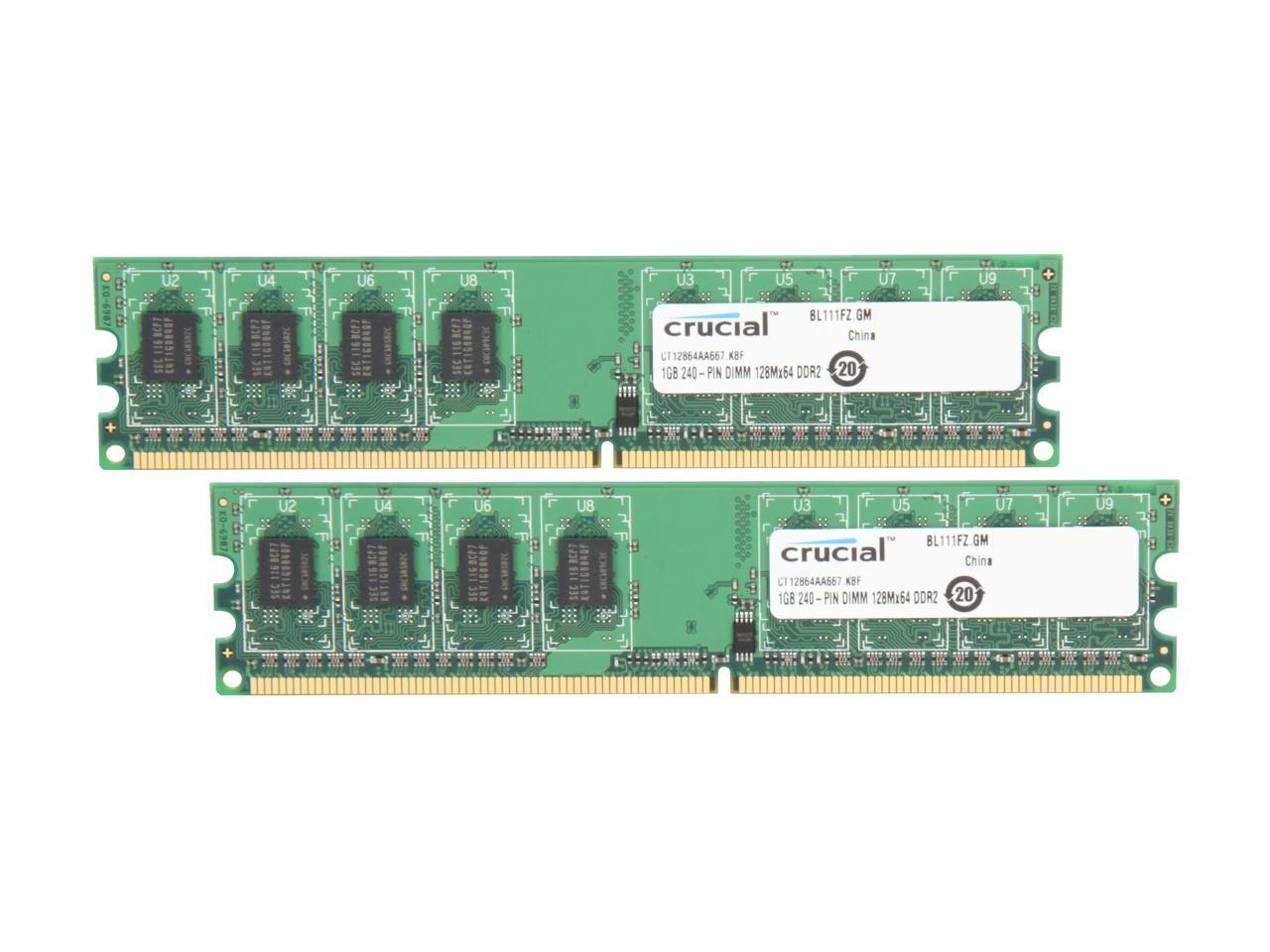 Crucial 2GB (2 x 1GB) 240-Pin DDR2 SDRAM DDR2 667 (PC2 5300) Dual Channel Kit Desktop Memory Model CT2KIT12864AA667