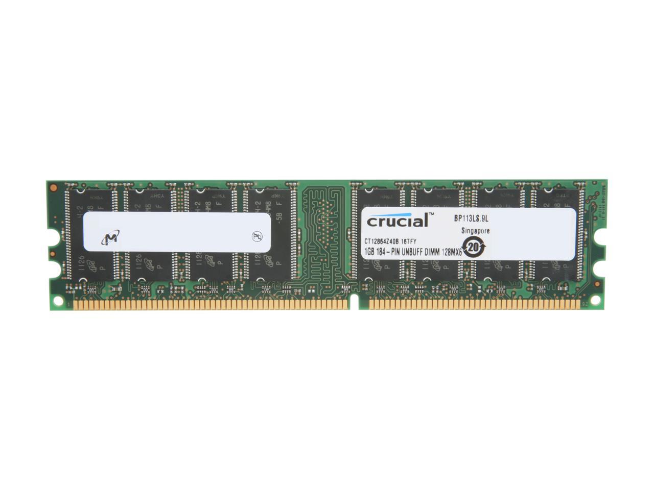 Crucial 1GB 184-Pin DDR SDRAM DDR 400 (PC 3200) Major Brand Chipset Desktop Memory Model CT12864Z40B