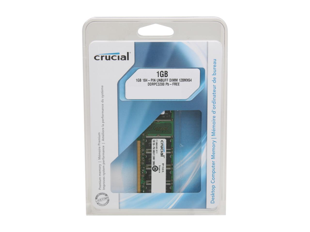 Crucial 1GB 184-Pin DDR SDRAM DDR 400 (PC 3200) Major Brand Chipset Desktop Memory Model CT12864Z40B
