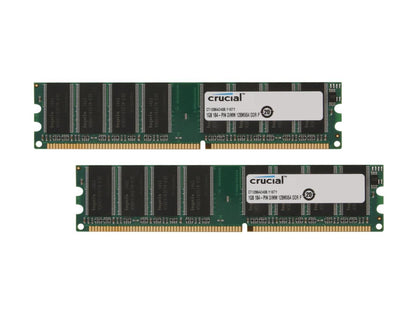 Crucial 2GB (2 x 1GB) 184-Pin DDR SDRAM DDR 400 (PC 3200) Major Brand Chipset Dual Channel Kit Desktop Memory Model CT2KIT12864Z40B
