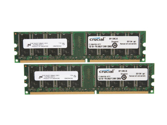 Crucial 2GB (2 x 1GB) 184-Pin DDR SDRAM DDR 333 (PC 2700) Dual Channel Kit Desktop Memory Model CT2KIT12864Z335