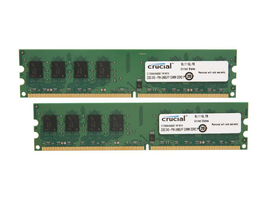 Crucial 4GB (2 x 2GB) 240-Pin DDR2 SDRAM DDR2 667 (PC2 5300) Dual Channel Kit Desktop Memory Model CT2KIT25664AA667