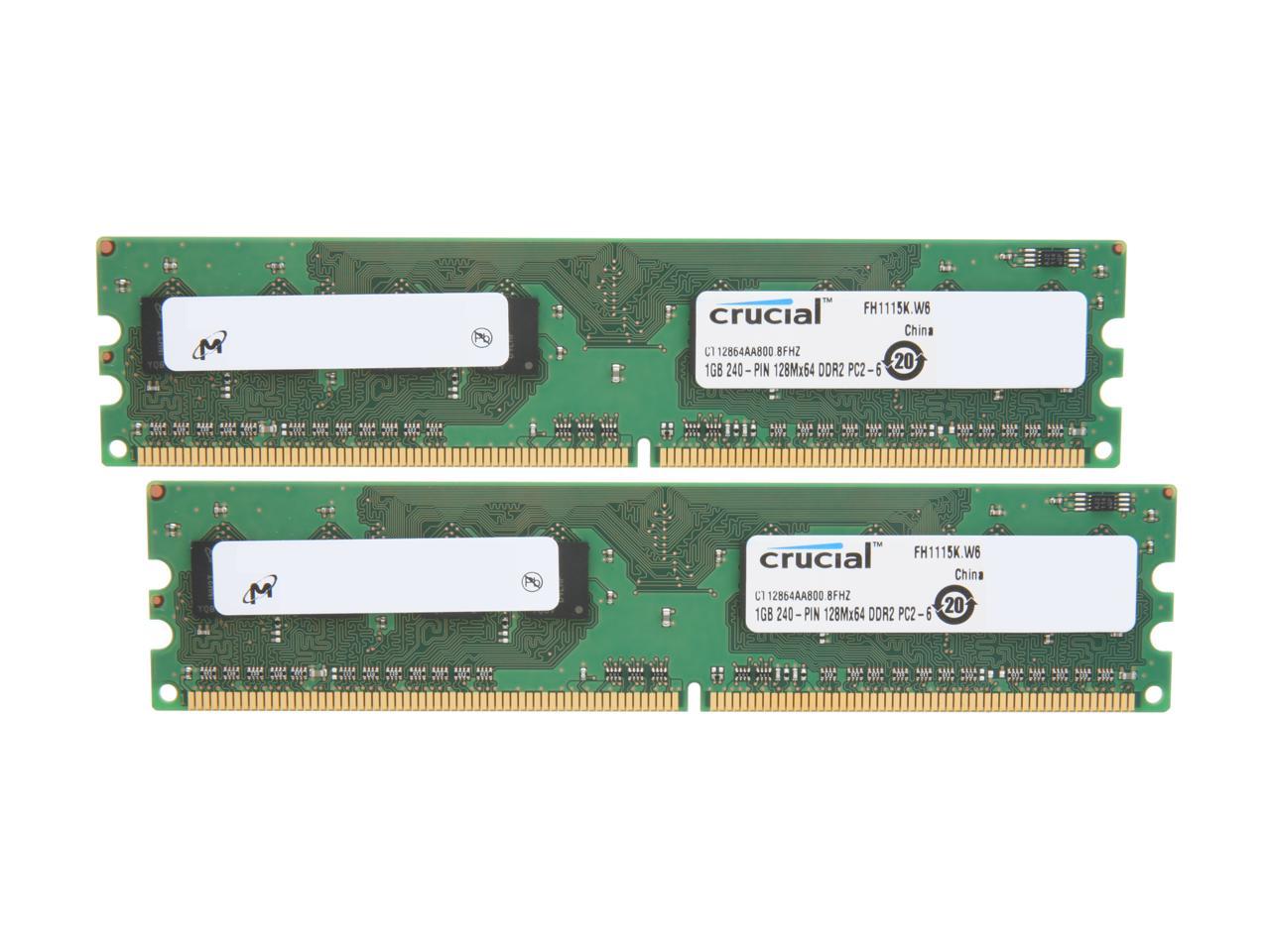 Crucial 2GB (2 x 1GB) 240-Pin DDR2 SDRAM DDR2 800 (PC2 6400) Dual Channel Kit Desktop Memory Model CT2KIT12864AA800