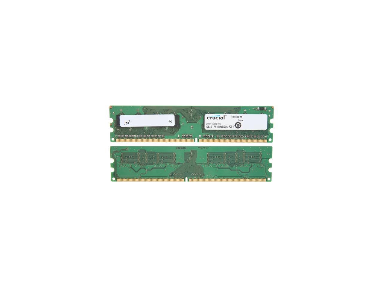 Crucial 2GB (2 x 1GB) 240-Pin DDR2 SDRAM DDR2 800 (PC2 6400) Dual Channel Kit Desktop Memory Model CT2KIT12864AA800