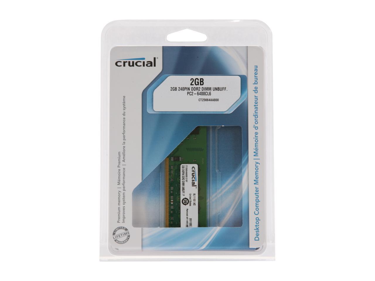 Crucial 2GB 240-Pin DDR2 SDRAM Unbuffered DDR2 800 (PC2 6400) Desktop Memory Model CT25664AA800