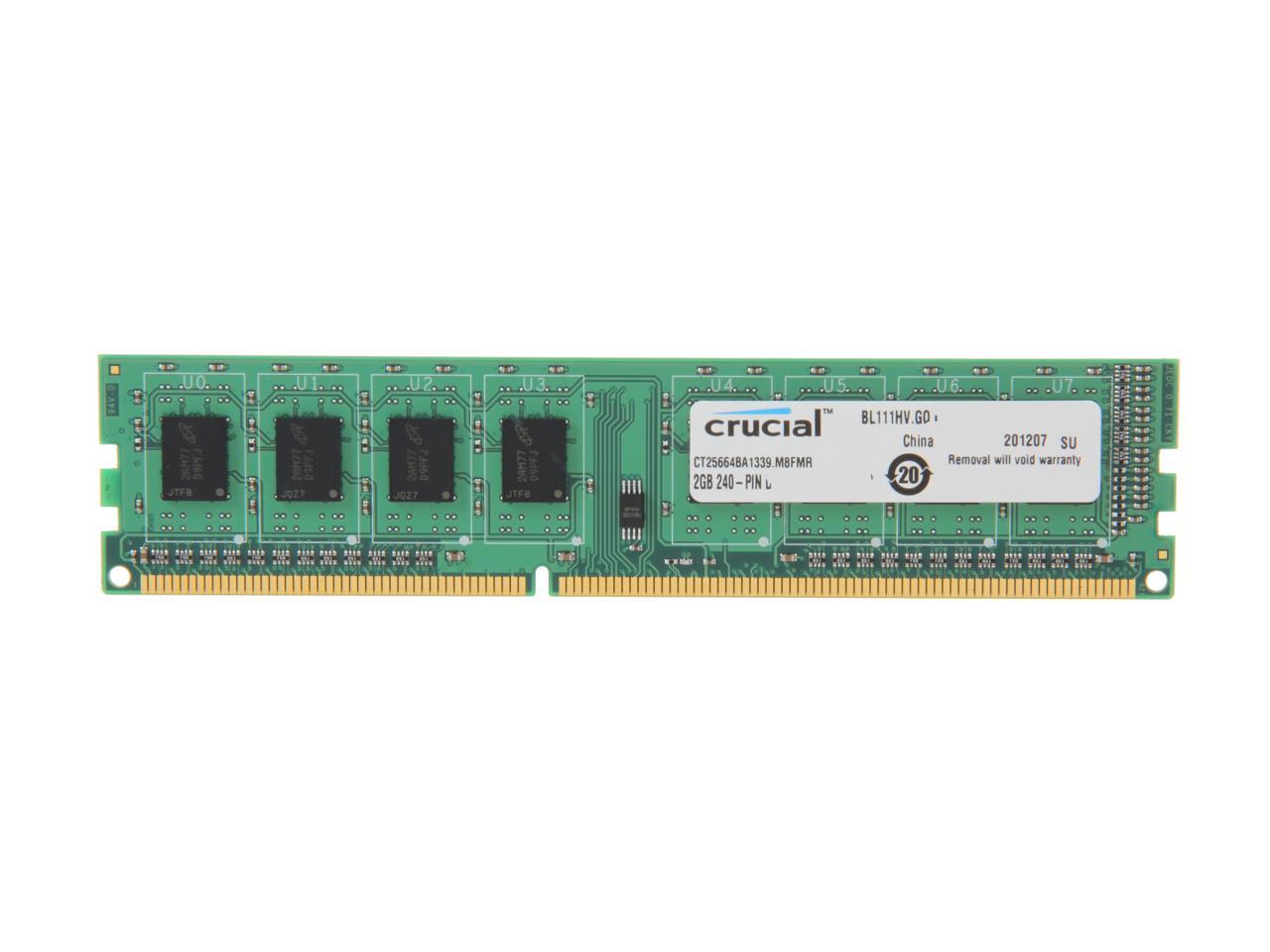 Crucial 2GB 240-Pin DDR3 SDRAM DDR3 1333 (PC3 10600) Micron Chipset Desktop Memory Model CT25664BA1339