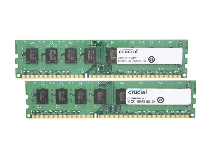 Crucial 8GB (2 x 4GB) 240-Pin DDR3 SDRAM DDR3 1333 (PC3 10600) Micron Chipset Desktop Memory Model CT2KIT51264BA1339