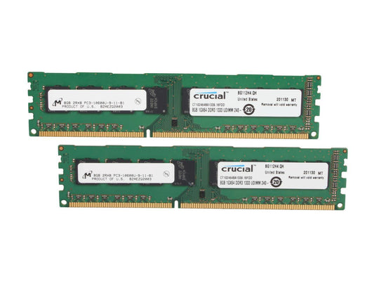 Crucial 16GB (2 x 8GB) 240-Pin DDR3 SDRAM DDR3 1333 (PC3 10600) Major Brand Chipset Desktop Memory Model CT2KIT102464BA1339