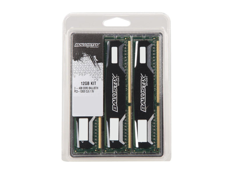 Crucial Ballistix Sport 12GB (3 x 4GB) 240-Pin DDR3 SDRAM DDR3 1600 (PC3 12800) Desktop Memory Model BLS3KIT4G3D1609DS1S00