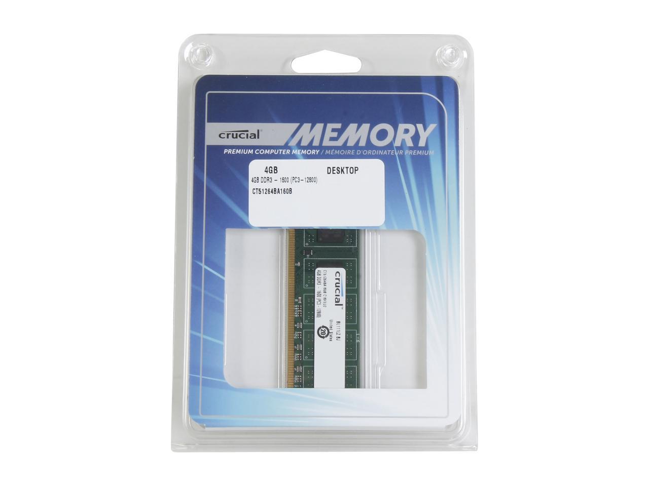 Crucial 4GB 240-Pin DDR3 SDRAM DDR3 1600 (PC3 12800) Desktop Memory Model CT51264BA160B