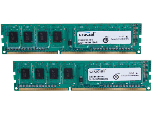 Crucial 4GB (2 x 2GB) 240-Pin DDR3 SDRAM DDR3 1600 (PC3 12800) Major Brand Chipset Desktop Memory Model CT2KIT25664BA160B