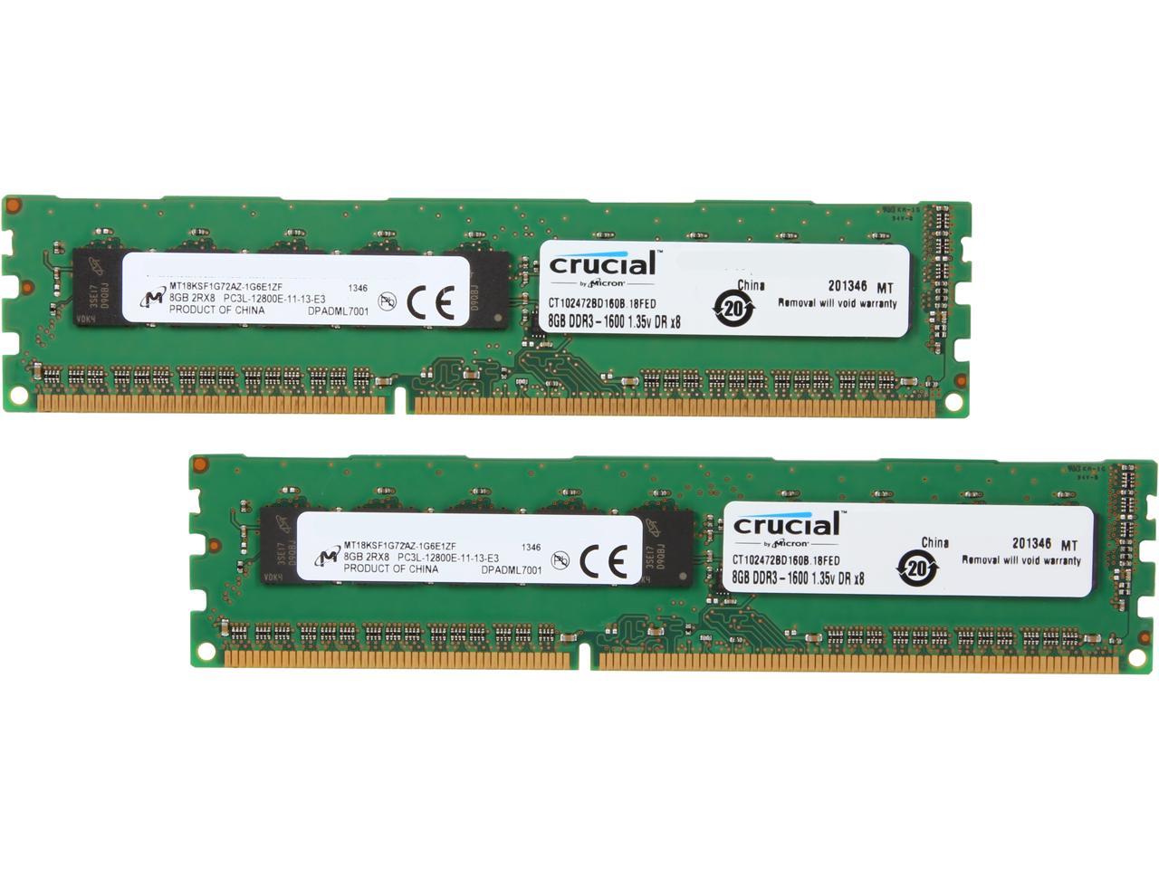 Crucial 16GB (2 x 8GB) 240-Pin DDR3 SDRAM ECC Unbuffered DDR3L 1600 (PC3L 12800) Server Memory Model CT2KIT102472BD160B