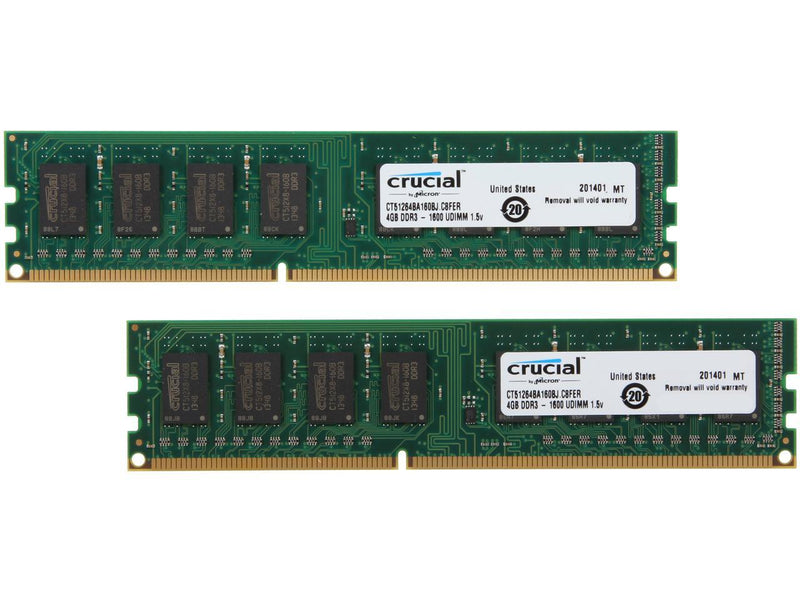 Crucial 8GB (2 x 4GB) 240-Pin DDR3 SDRAM DDR3 1600 (PC3 12800) Major Brand Chipset Desktop Memory Model CT2KIT51264BA160BJ