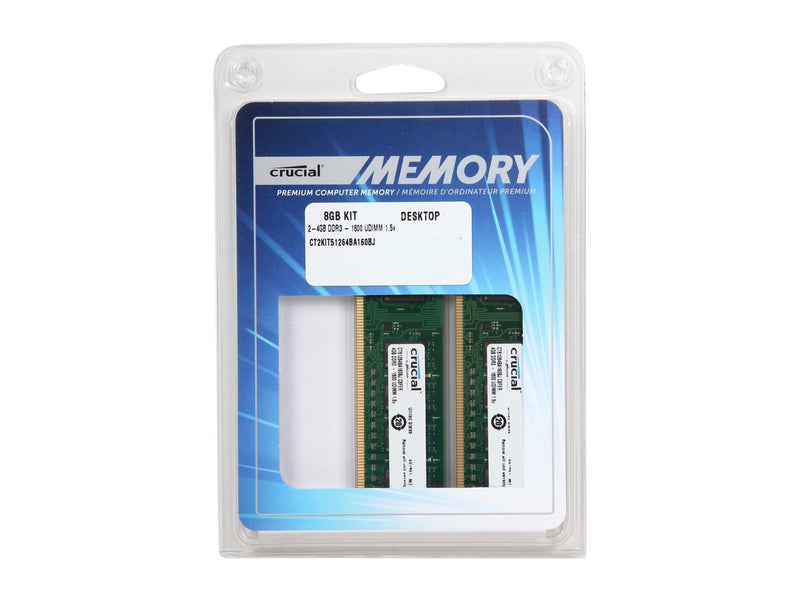Crucial 8GB (2 x 4GB) 240-Pin DDR3 SDRAM DDR3 1600 (PC3 12800) Major Brand Chipset Desktop Memory Model CT2KIT51264BA160BJ