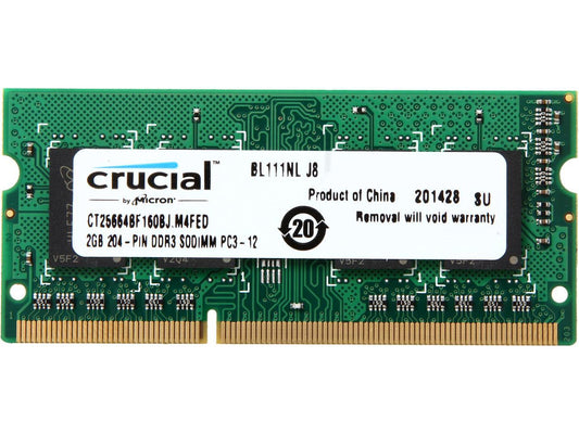 Crucial 2GB 204-Pin DDR3 SO-DIMM DDR3L 1600 (PC3L 12800) Laptop Memory Model CT25664BF160BJ