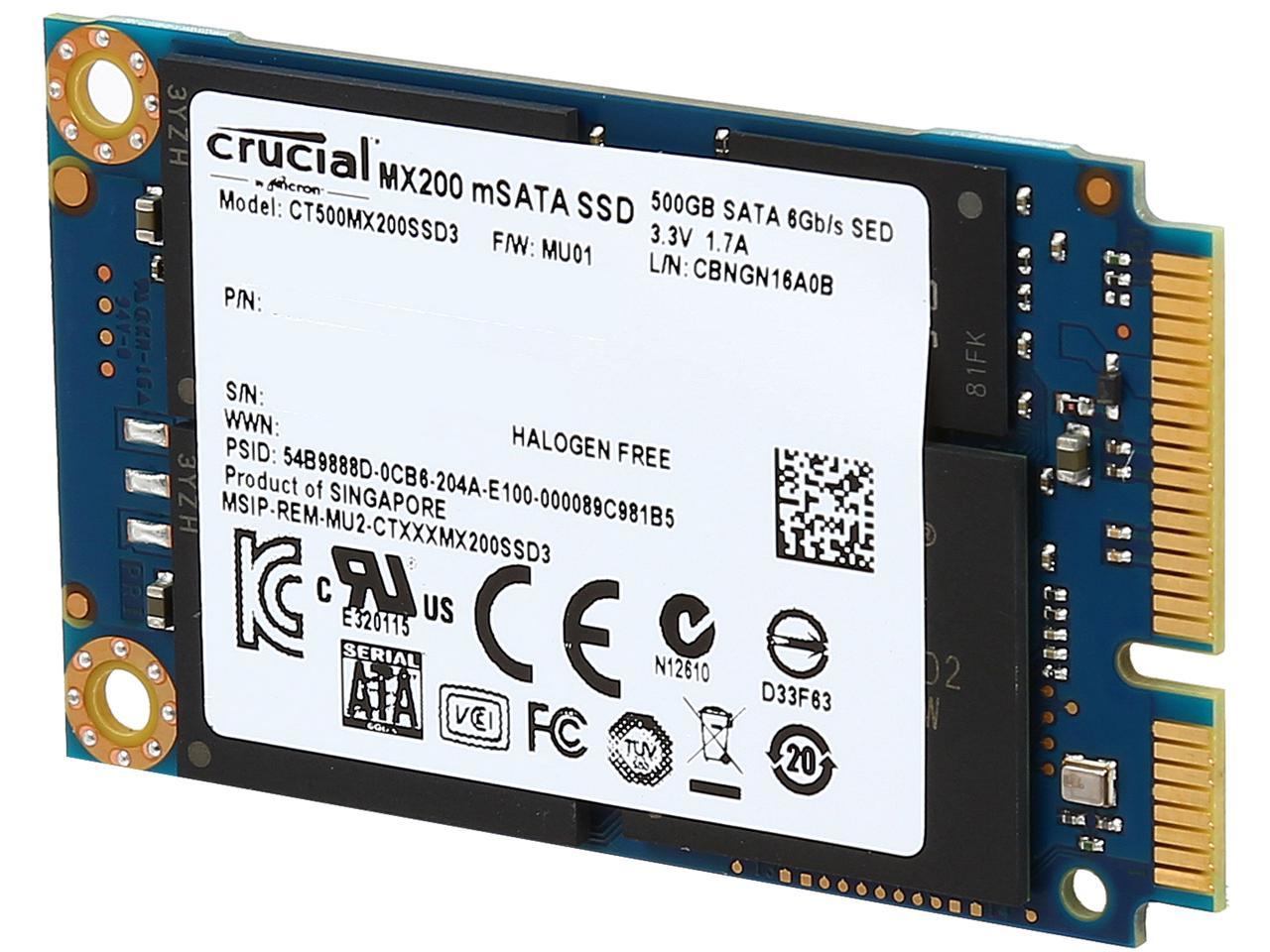 Crucial MX200 mSATA 500GB SATA 6Gbps (SATA III) Micron 16nm MLC NAND Internal Solid State Drive (SSD) CT500MX200SSD3