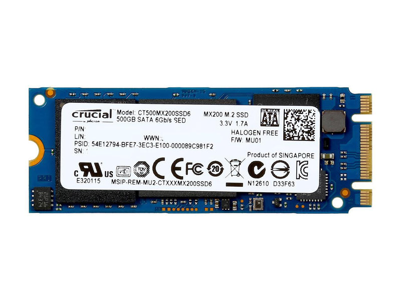 Crucial MX200 M.2 Type 2260DS (Double Sided) 500GB SATA 6Gbps (SATA III) Micron 16nm MLC NAND Internal Solid State Drive (SSD) CT500MX200SSD6