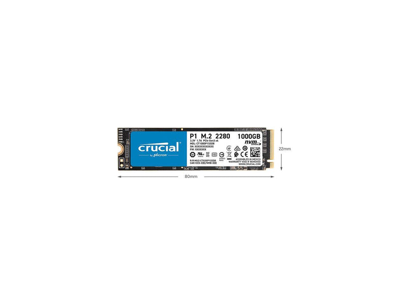 Crucial P1 500GB 3D NAND NVMe PCIe Internal SSD, up to 1900 MB/s - CT500P1SSD8