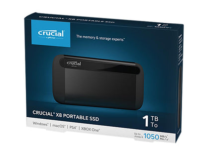 Crucial 1TB X8 Portable SSD - Up to 1050 MB/s - USB 3.2 - USB-C, USB-A - CT1000X8SSD9