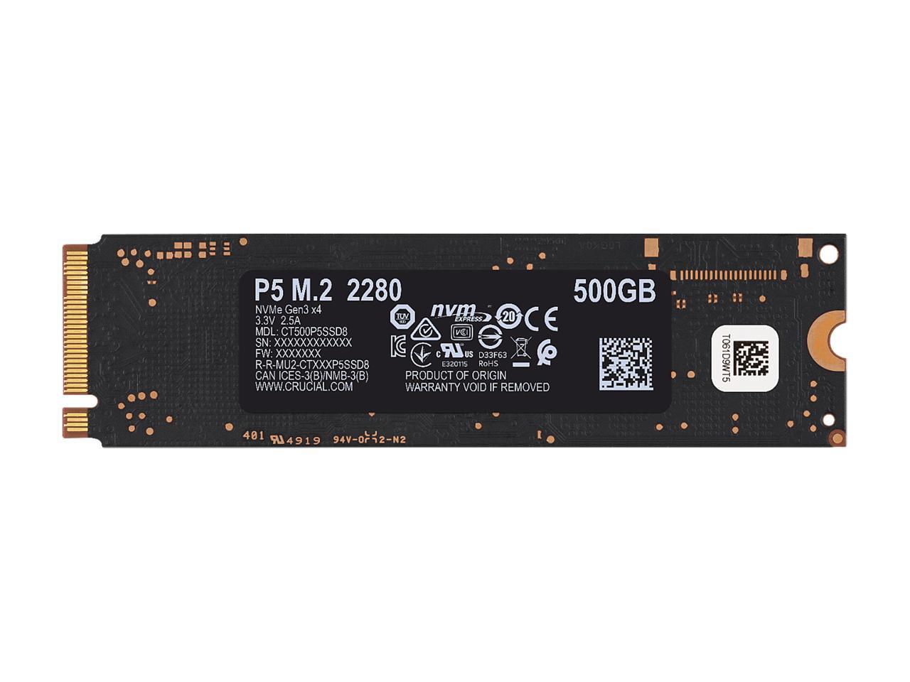 Crucial P5 500GB 3D NAND NVMe Internal SSD, up to 3400 MB/s - CT500P5SSD8