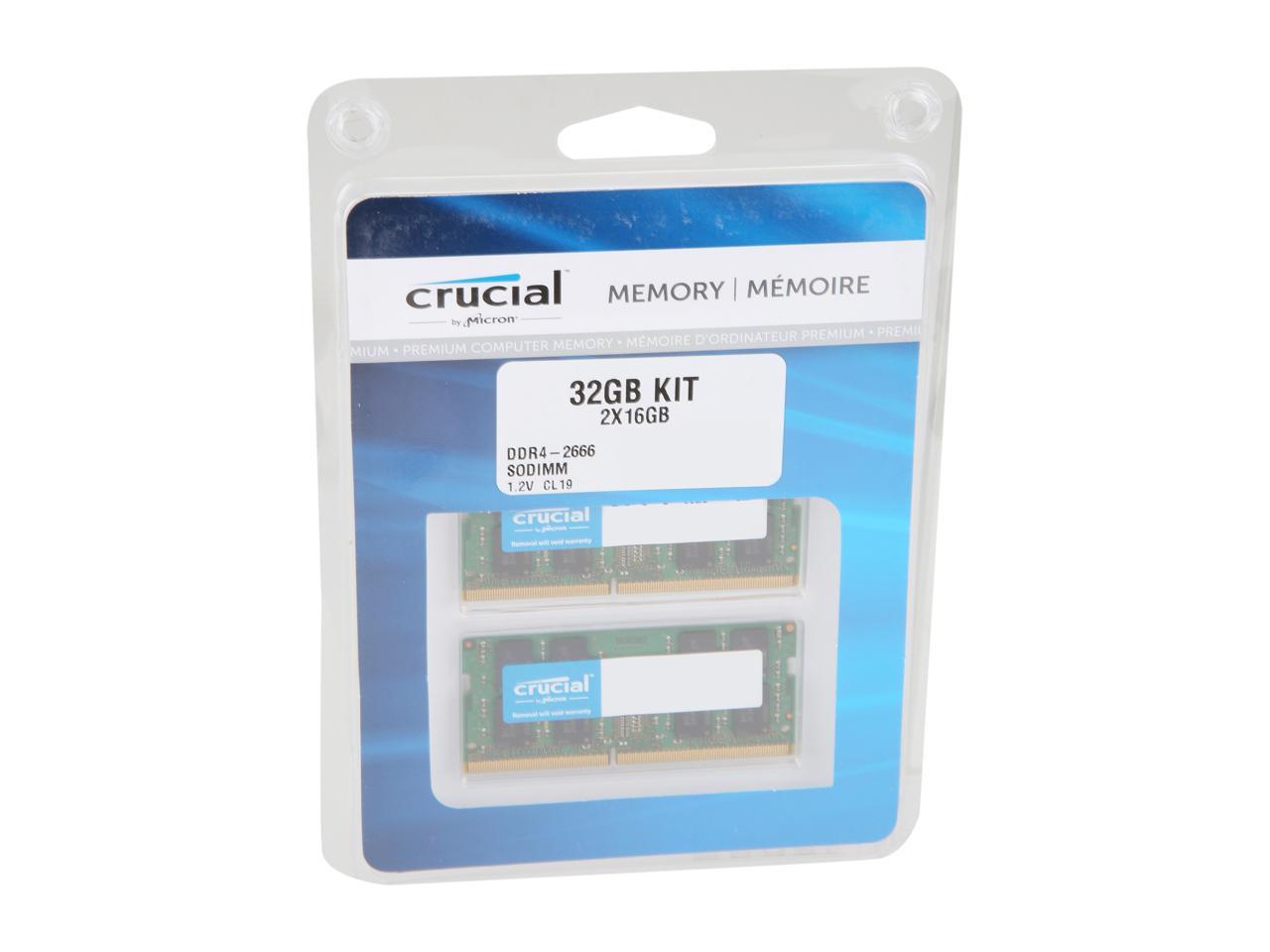 Crucial 32GB (2 x 16GB) 260-Pin DDR4 SO-DIMM DDR4 2666 (PC4 21300) Laptop Memory Model CT2K16G4SFRA266